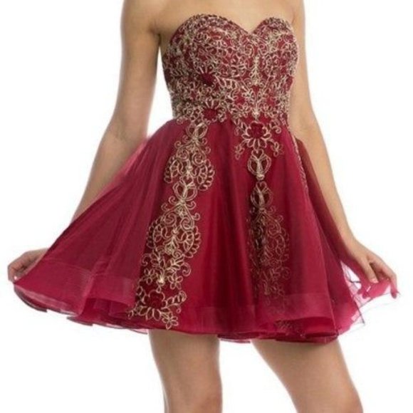 NEW BURGUNDY Sweetheart Neck A-Line Shape Prom Dress JT837 - Picture 4 of 7